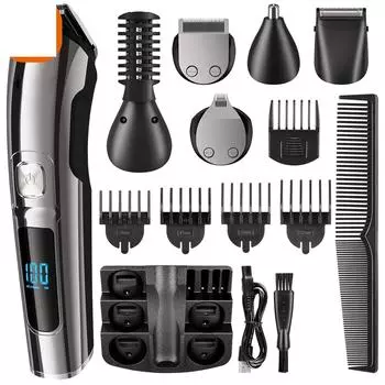Машинки для стрижки волос Многофункциональный триммер для волос Триммер для бороды Беспроводная стрижка Baber для мужчин 6 в 1 серый