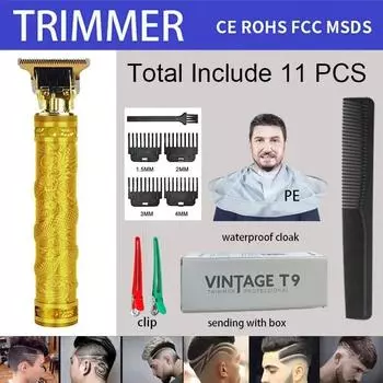 Машинки для стрижки волос, триммер для бороды для мужчин, профессиональные мужские беспроводные парикмахерские машинки для стрижки волос, лезвия с T Outliner, лайнеры для бритья Gold Buddha-S