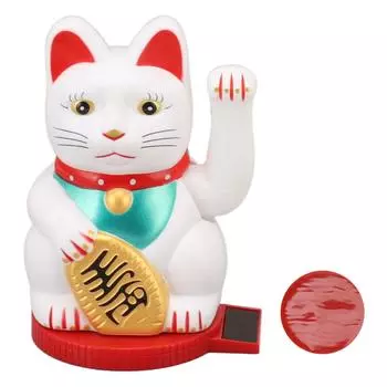 Машущая рука Lucky Cat на солнечной батарее, светочувствительная вращающаяся основа, приносящая богатство и удачу, 5 дюймов белый