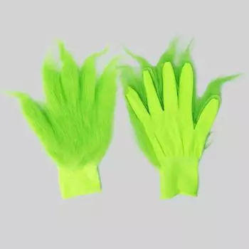 Mask Latex Eyecatching With Comedic Design And Green Furry Gloves For Halloween And Christmas Fun Grinch Green Gloves