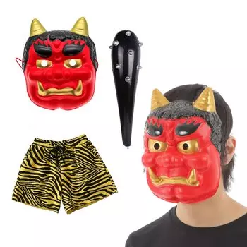 Маска демона Сэцубун Боб Метание Косплей Они Истребление Синий Клуб Маскарадный Костюм Унисекс [iinoo] [Красный Демон, Демон, Штаны, Комплект] (Красный Демон)