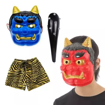 Маска демона Сэцубун Боб Метание Косплей Они Истребление Синий Клуб Маскарадный Костюм Унисекс [iinoo] [Красный Демон, Демон, Штаны, Комплект] (Синий Демон)