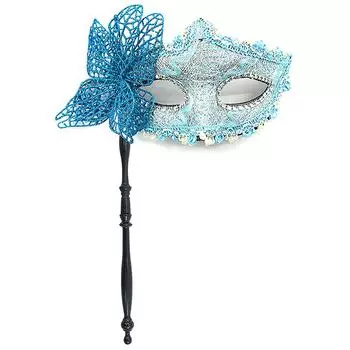 Маска для Хэллоуина с держащей палкой Вечерняя маскарадная маска для выпускного вечера Реквизит для косплея Венецианские полумаски для женщин синий