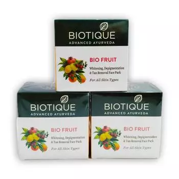 Маска для лица с фруктами: против пигментации (3 х 75 г), Fruit Brightening Depigmentation & Tan Removal Face Pack Set, Biotique