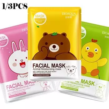 Маска для лица с мультяшными животными BIOAQUA, увлажняющая, против прыщей, растительный экстракт, контроль масла, уход за кожей лица 01-1pc