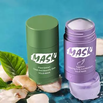 Маска для лица с зеленым чаем, увлажняющая, глубоко очищающая, твердая маска, маска из баклажана, грязевая маска для контроля жирности прыщей, уход за кожей зелёный