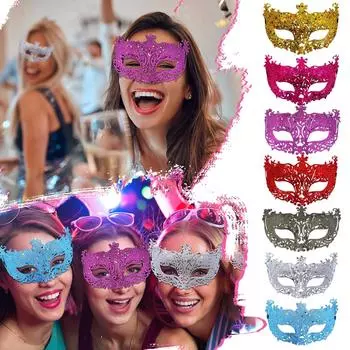 Маска для макияжа Mardi Gras Prom Carnival Gold Powder Полая пластиковая маска One Size чёрный