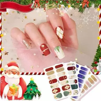 Маска для ногтей, наклейка для ногтей, 3D цветная алмазная рождественская наклейка для ногтей, маленькая свежая водонепроницаемая наклейка для ногтей Nude + nail file