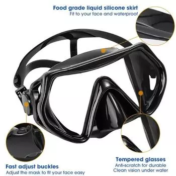 Маска для снорклинга, очки для плавания, силиконовая юбка для подводного плавания с аквалангом, линза из закаленного стекла, широкий обзор для тренировок с регулируемым ремешком для носа