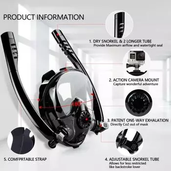 Маска для снорклинга Seaview 180° Full Face - панорамный обзор с широкими глазами, улучшенная защита от запотевания и утечки - для взрослых подводных приключений L/XL