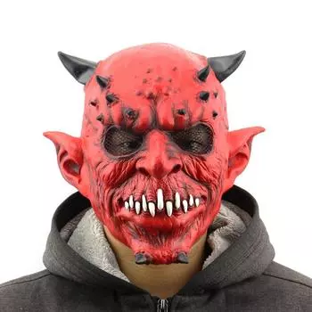 Маска для вечеринки на Хэллоуин Красный Демон Дьявол Супер Реалистичная Маска Инопланетянин Сатана Демон Бык Демон Король Зомби Парик Маска Головной убор Косплей Трансформация Маскировка