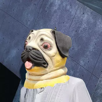 Маска головы собаки Мопс Косплей Мужчины Женщины Ролевые игры Латекс Креативный костюм Хэллоуин