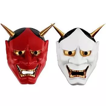 Маска Хання Демон Страшный Сэцубун Бобы Метание Хэллоуин Фестиваль Косплей Маскарад Реквизит Театр Но Красный Белый Унисекс 2 [CINECE] (Части Хання)