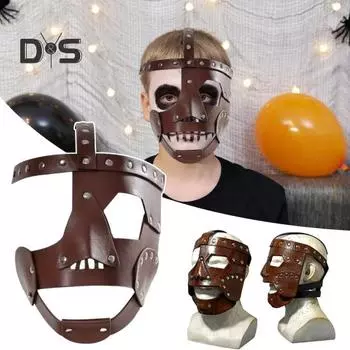 Маска из искусственной кожи на Хэллоуин, регулируемая готическая панк-маскарадная маска для лица, аксессуар для косплея коричневый