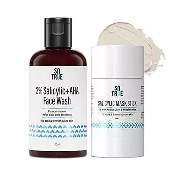 Маска-карандаш для лица Sotrue Salicylic Acid и очищающее средство для лица Salicylic + AHA от прыщей и угрей | Уменьшает прыщи, избыток жира, прыщи Pack of 2