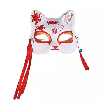 Маска кошки, окрашенная половина аниме, маска кошки для половины лица, аниме, древний стиль, японский и ветер, потому что вторичный реквизит для вечеринки One Size красный