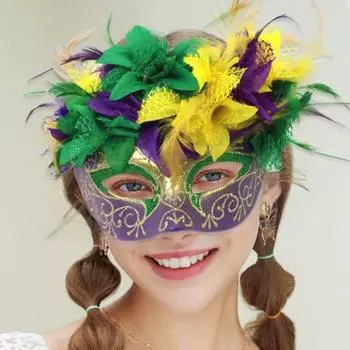 Маска Марди Гра, полумаска с перьями, блестящая маска с искусственными цветами для карнавалов, маскарадов, костюмов, праздничных принадлежностей