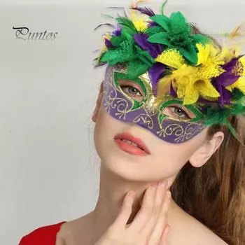 Маска Марди Гра, полумаска с перьями, блестящая маска с искусственными цветами для карнавалов, маскарадов, костюмов, праздничных принадлежностей C