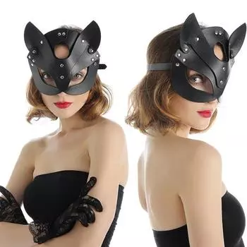 Маска на голову Ограничения из искусственной кожи Кошка Хэллоуин Маска Ролевая игра Секс-игрушка для мужчин Женщин Косплей