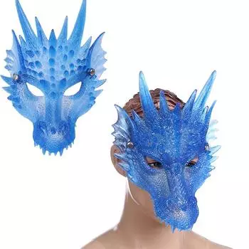 Маска на Хэллоуин, карнавальная танцевальная вечеринка, реквизит для косплея, 3D прозрачная силиконовая маска дракона, праздничный подарок для взрослых и детей синий