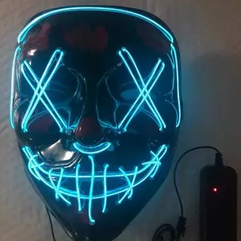 Маска на Хэллоуин, разноцветная светодиодная маска, маска для вечеринки, маскарадные маски, неоновая маска, светящаяся в темноте, маска ужасов, светящаяся маска ADM небесно-голубой