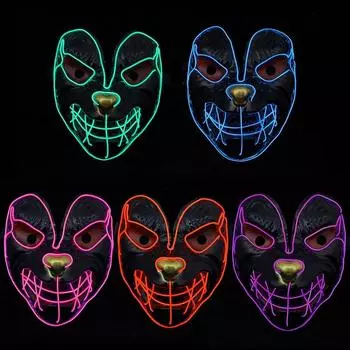 Маска на Хэллоуин со светодиодной подсветкой, полнолицевая маска красного, синего, зеленого цвета, праздничный косплей, костюм на Хэллоуин, маскарад, карнавал, подарок синий