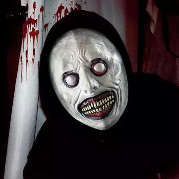 Маска на Хеллоуин, страшная маска улыбающегося демона с белыми глазами, аксессуары для вечеринки на Хеллоуин, подарочный костюм для косплея, реквизит для ужасов