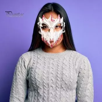 Маска на половину лица, костюм ужасов на Хэллоуин, реквизит, скелет животного, кровавая маска с эластичными ремнями для Хэллоуина, косплея, карнавалов, маскарадов F
