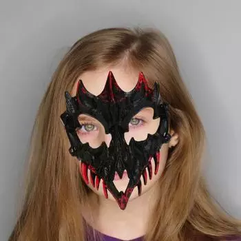 Маска на половину лица, костюм ужасов на Хэллоуин, реквизит, маска со скелетом животного и кровью F
