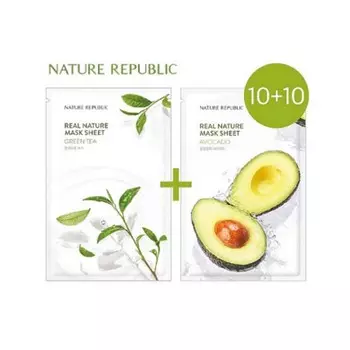 Маска «Настоящая природа» Nature Republic (10 зеленых чаев + 10 авокадо)