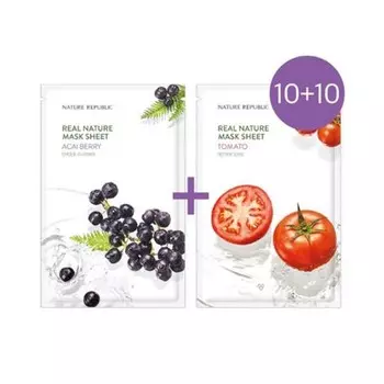 Маска Nature Republic Real Nature 20 шт. (10 ягод ягод акаи + 10 помидоров)
