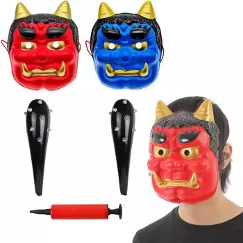 Маска Они Сэцубун Бин Метание Косплей Они Истребление Синий Клуб 5 предметов Маскарадный Костюм Унисекс [iinoo] [Красный Они, Они, Набор]