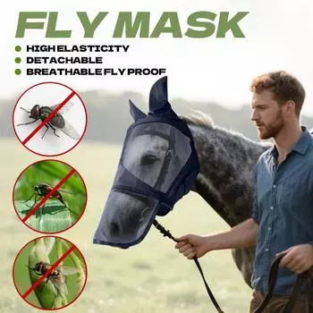 Маска от мух для осла с защитой ушей, дышащая маска от мух для мула с длинной защитой ушей из мягкой сетчатой ткани с регулируемой застежкой One Size