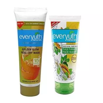 Маска-пленка Everyuth Advanced Golden Glow Peel-off Mask, 90 г, и средство для умывания с экстрактом туласи и куркумы, 50 г, комбинированная упаковка