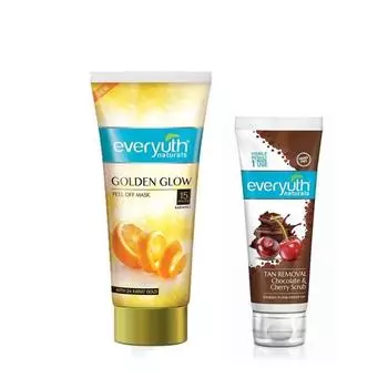 Маска-пленка Everyuth Advanced Golden Glow Peel-off Mask, 90 г, и скраб для снятия загара Chocolate and Cherry Tan Removal Scrub, 50 г, комбинированная упаковка