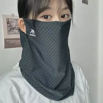 Маска с колеблющейся матрицей для ушей: Темно-синяя и светло-голубая дышащая вуаль из ледяного шелка для летней езды на велосипеде Защита от солнца для женщин чёрный