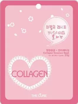 Маска с коллагеновой эссенцией THE CURE Sheet Pack Set of 10 Korean Cosmetics для сухой кожи для жирной кожи для смешанной кожи розовый