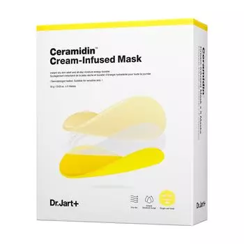 Маска с кремом Ceramidin Cream Infused для верхней части лица, лист x 5 Skin Ceramide Sheet Dry Korean Derma Cosmetics Dr.Jart+ Face/Lower (1 мешок) / Увлажнение,
