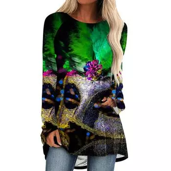 Маска с принтом 2024 женская весна и осень повседневная мода темперамент модная утягивающая юбка с длинными рукавами WA1 S