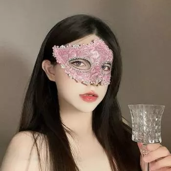 Маска-шар для влюбленных, полумаска для лица, праздничная маска с кружевным узором для вечеринки, маска для взрослых и детей, маска для глаз pink lace mask