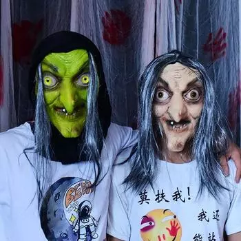 Маска-симуляция ведьмы ужасов на Хэллоуин зелёный