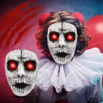 Маска страшная латексная маска на всю голову с красным светодиодным светящимся глазом на Хэллоуин косплей маскарадный костюм вечеринка One Size белый