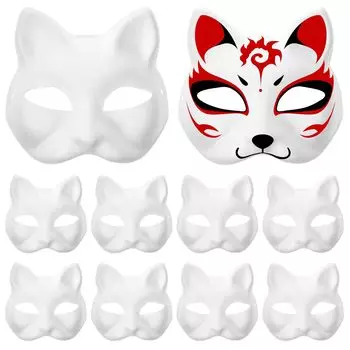 Маска Toyvian Белая лиса Маска Простая лиса Пустая лиса Маска из бумажной массы Кошачья маска в японском стиле Косплей DIY Расписанный вручную головной убор Маска животного белый