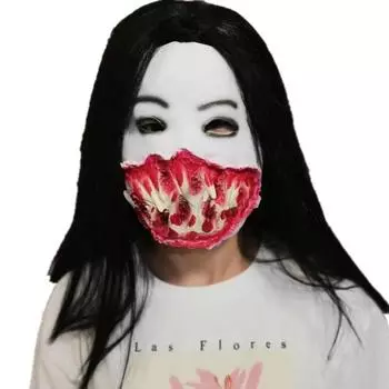 Маска ужаса с черными волосами и клыками, розыгрыш на все лицо, косплей на Хэллоуин, танцевальная вечеринка, страшный латексный головной убор One size