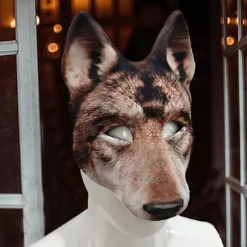 Маска Волчья Голова Животное для Карнавального Косплея коричневый