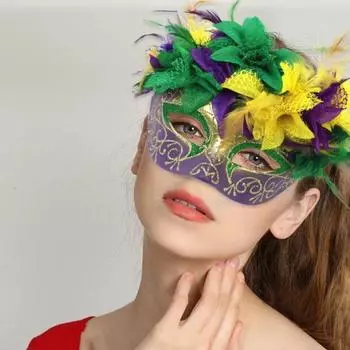 Маска Yousheng Mardi Gras, полумаска с перьями, блестящая маска с искусственными цветами для карнавалов, маскарадов, праздничных принадлежностей