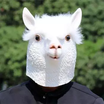Маска животного, костюм, новинка, костюм на Хэллоуин, латексная маска для головы животного, маска альпаки, белая (гуанако) белый
