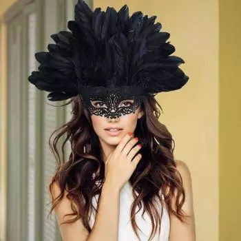 Маскарадная маска из перьев для женщин Венецианская полумаска с перьями Марди Гра аксессуар для выпускного бала синий