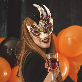 Маскарадная маска Косплей Клетчатый Антикварный Выпускной Костюм Аксессуары Марди Гра для красный