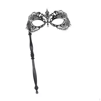 Маскарадная маска, костюм, аксессуар, ручная металлическая вечеринка с палкой для карнавала, фестиваля Марди чёрный